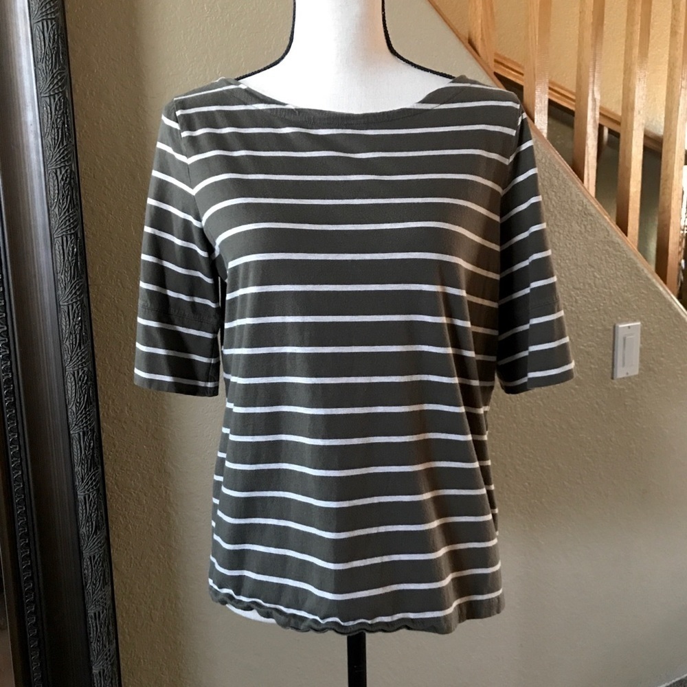 Jones NY Sport Army Green Striped Top